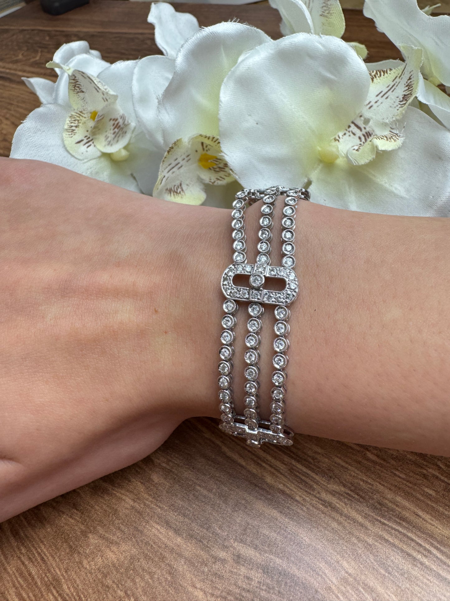 18k White Gold 3-Strand 4.2CT Diamond Bracelet