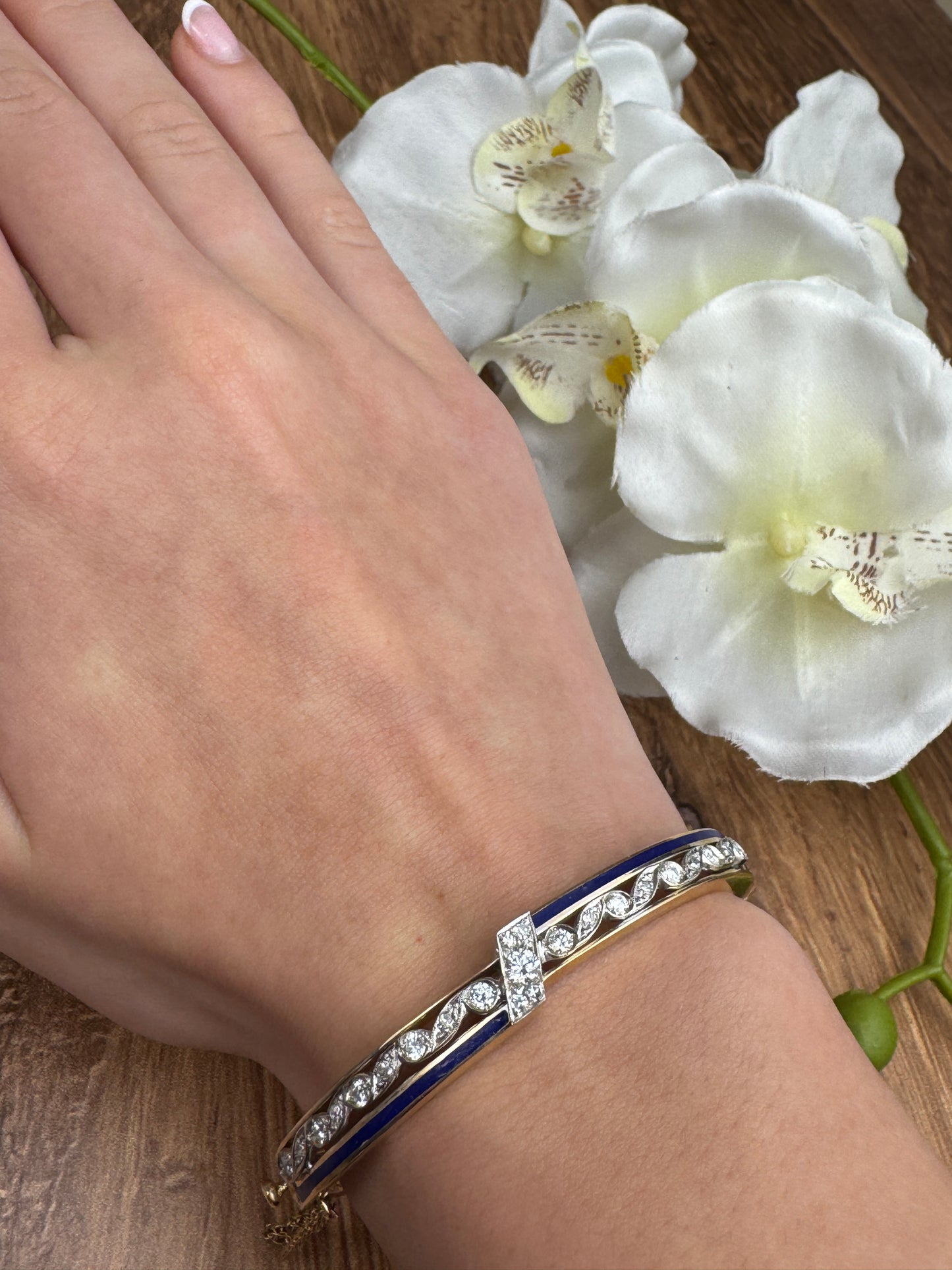 Antique Diamond & Blue Enamel Bracelet