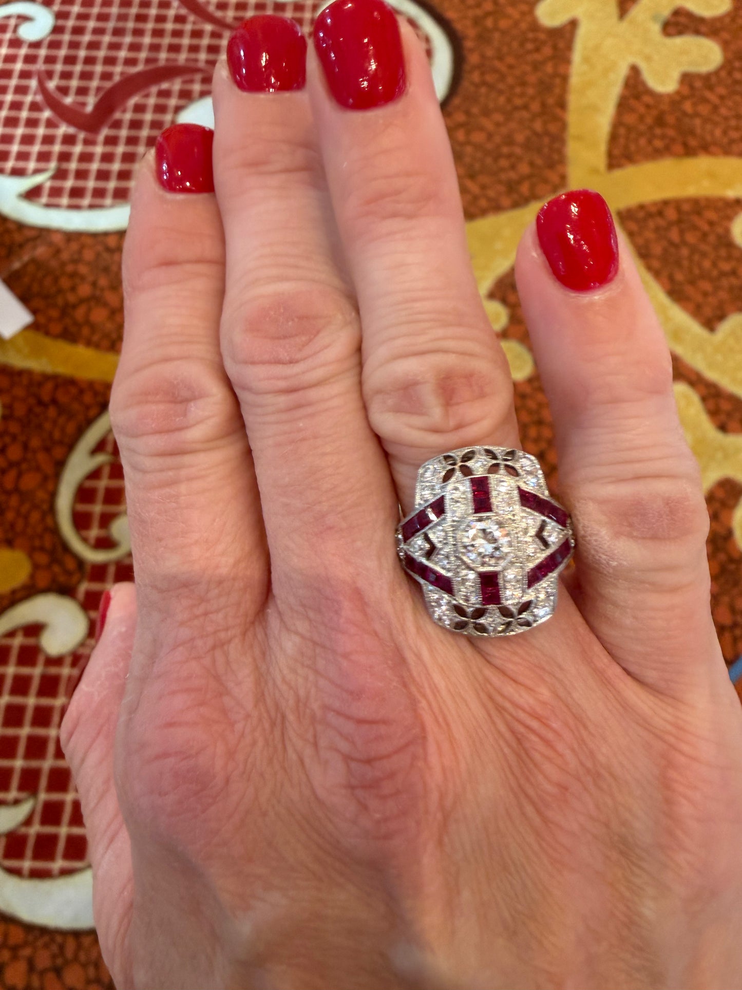 Platinum Ruby and Diamond Ring