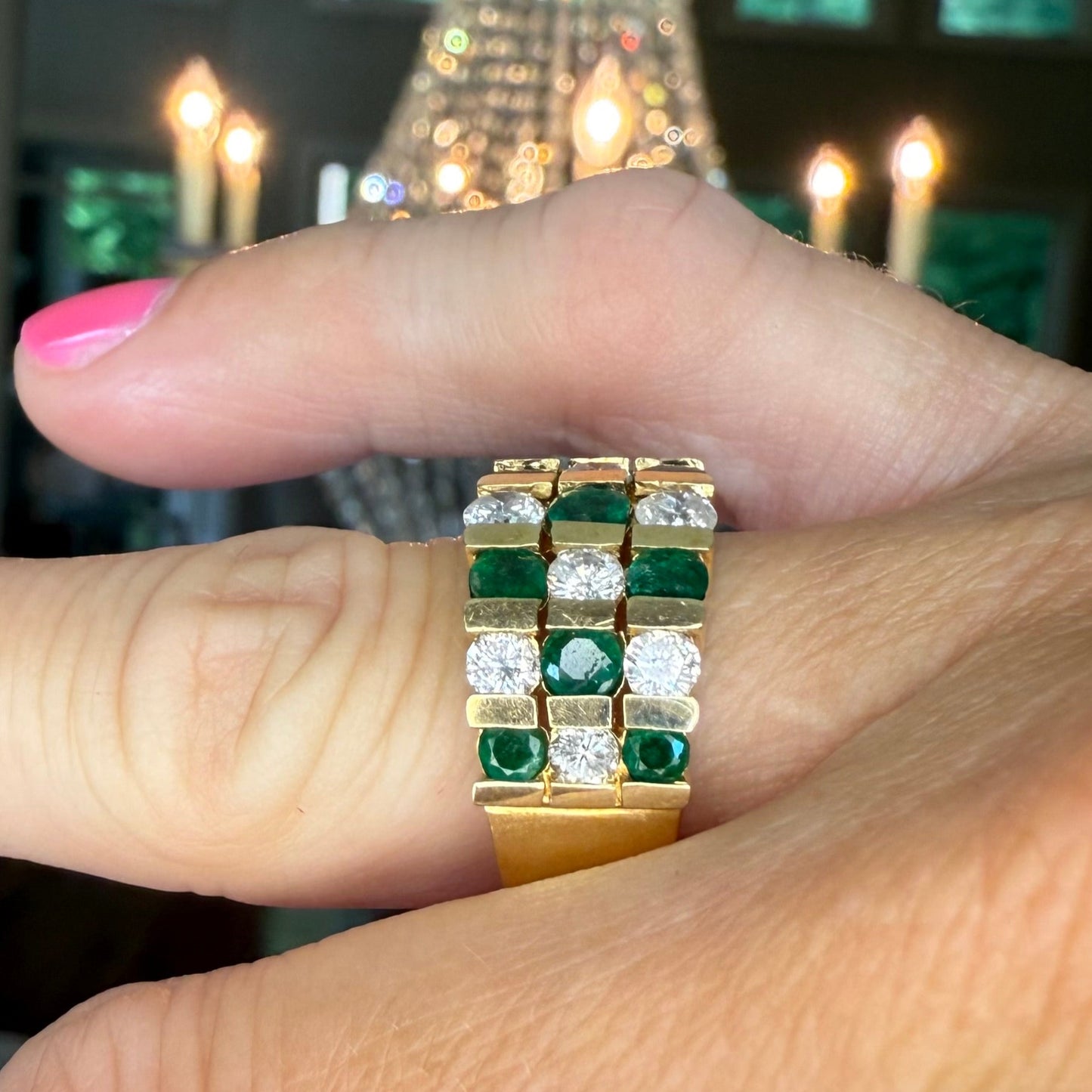 14K Emerald and 1.04 CTW Diamond Band