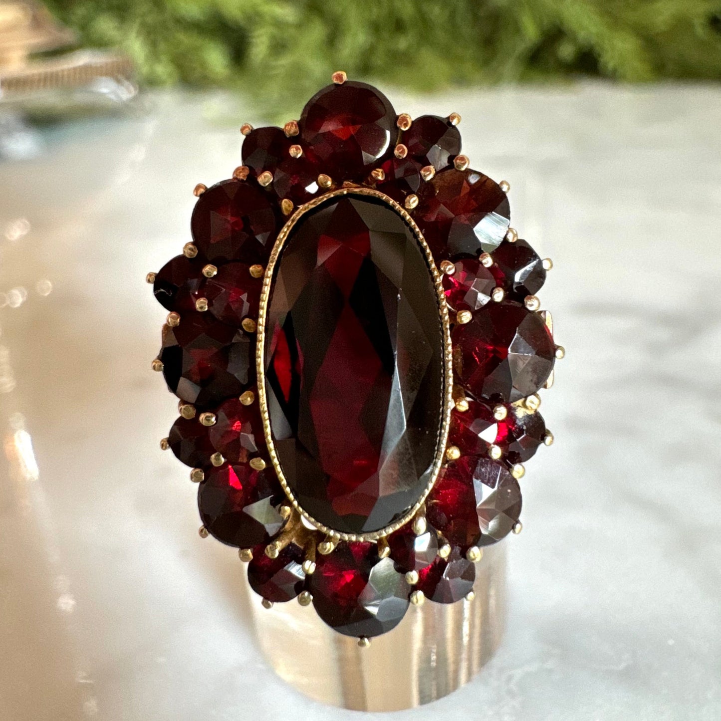 Vintage 10K Gold Garnet Cocktail Ring