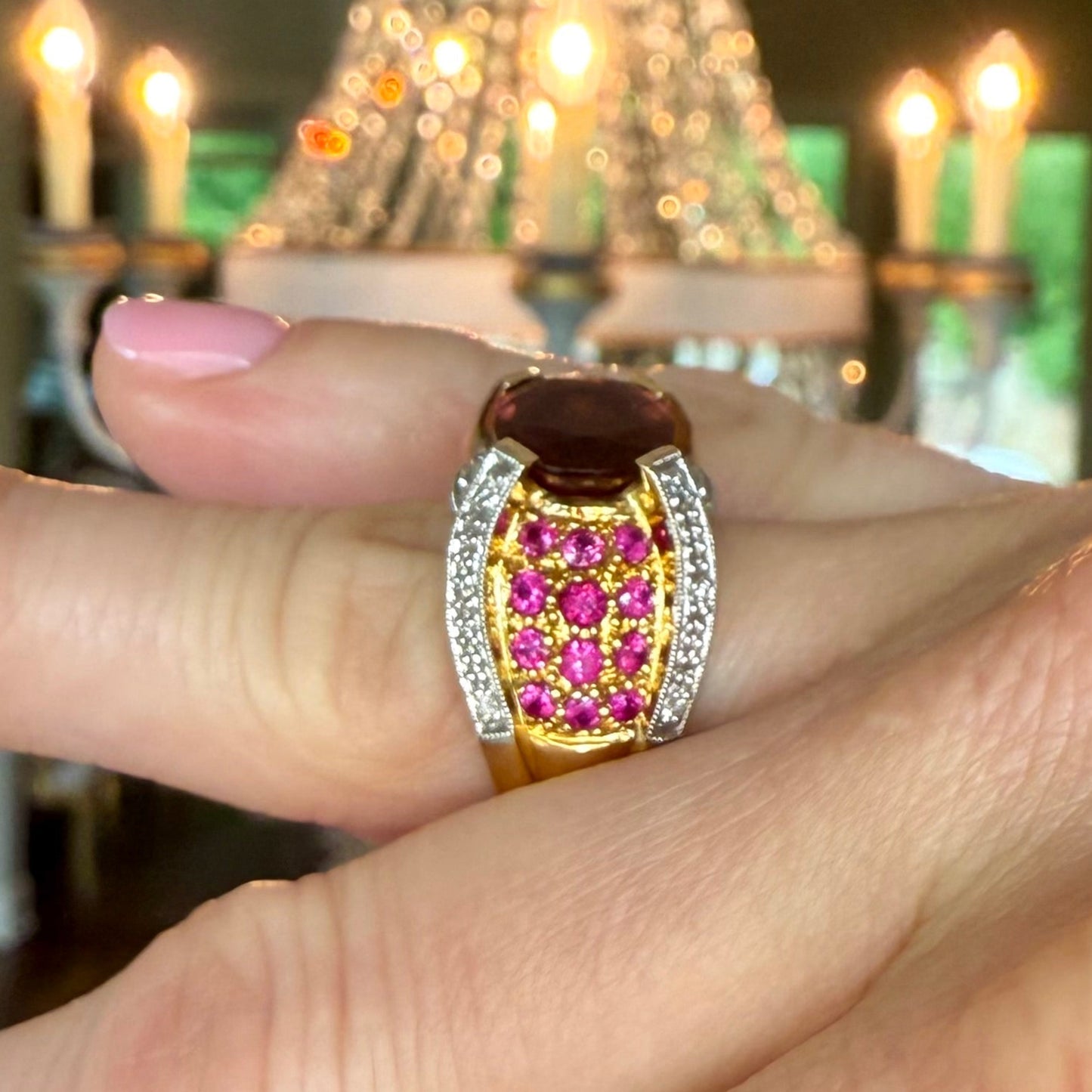 14K 3.07 CT Tourmaline, Ruby, and Diamond Estate Cocktail Ring