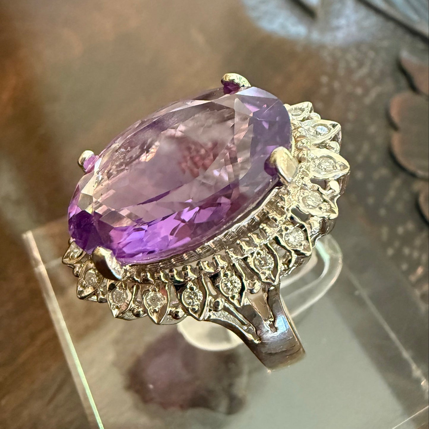 14K 9.28 CT Amethyst and Diamond Cocktail or Engagement Ring