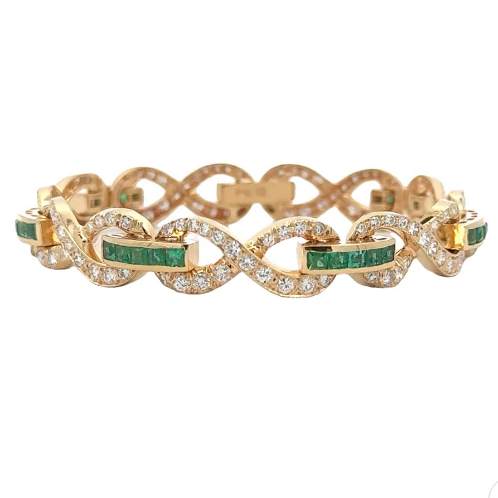 Antique 1.05 CT Emerald and 2.20 CT Diamond Bracelet