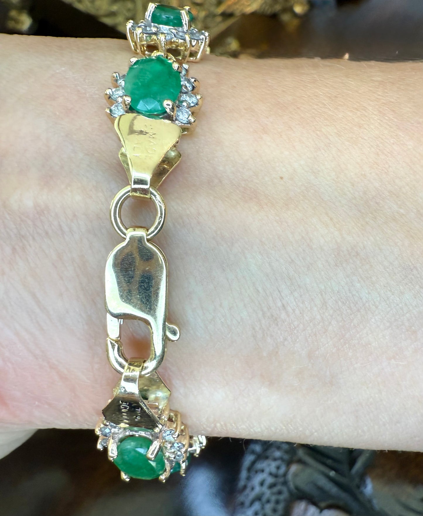 14K 13.25 CT Emerald Flower Bracelet-GIA Appraisal Included