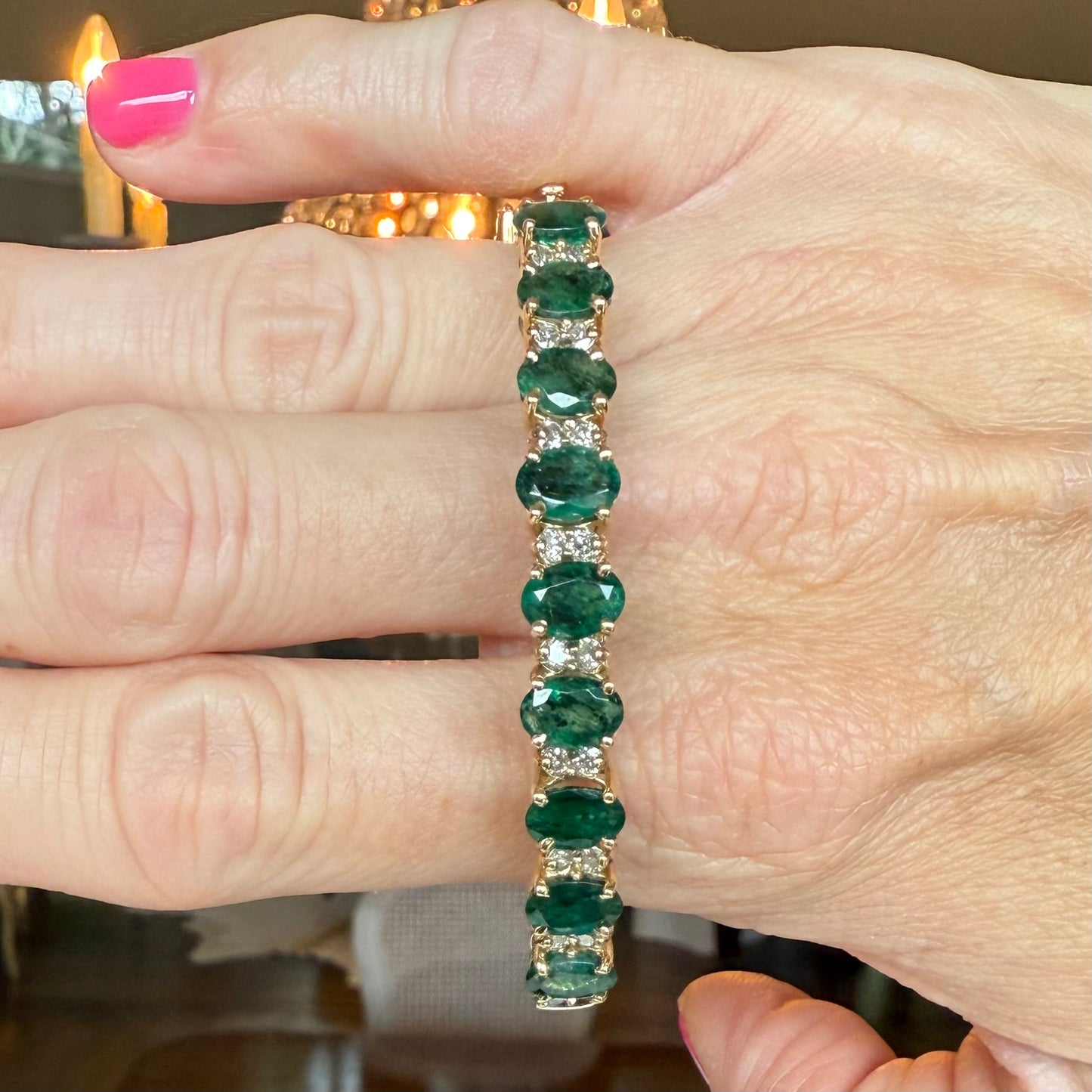 14k 6.75 Carat Emerald and Diamond Bracelet