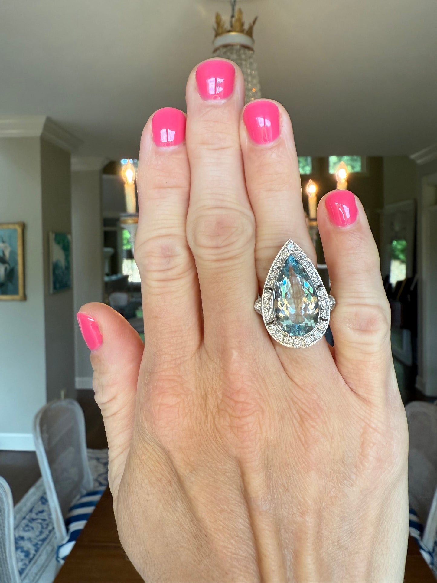 Platinum 8.08 Carat Aquamarine and .5 CTW Diamond Cocktail or Engagement Ring, Estate Aquamarine, Vintage Aquamarine, Gift for Her