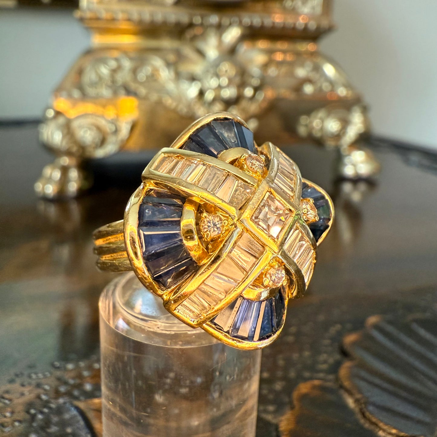 18k Sapphire and Diamond Cocktail Ring or Pendant:Appraisal Included
