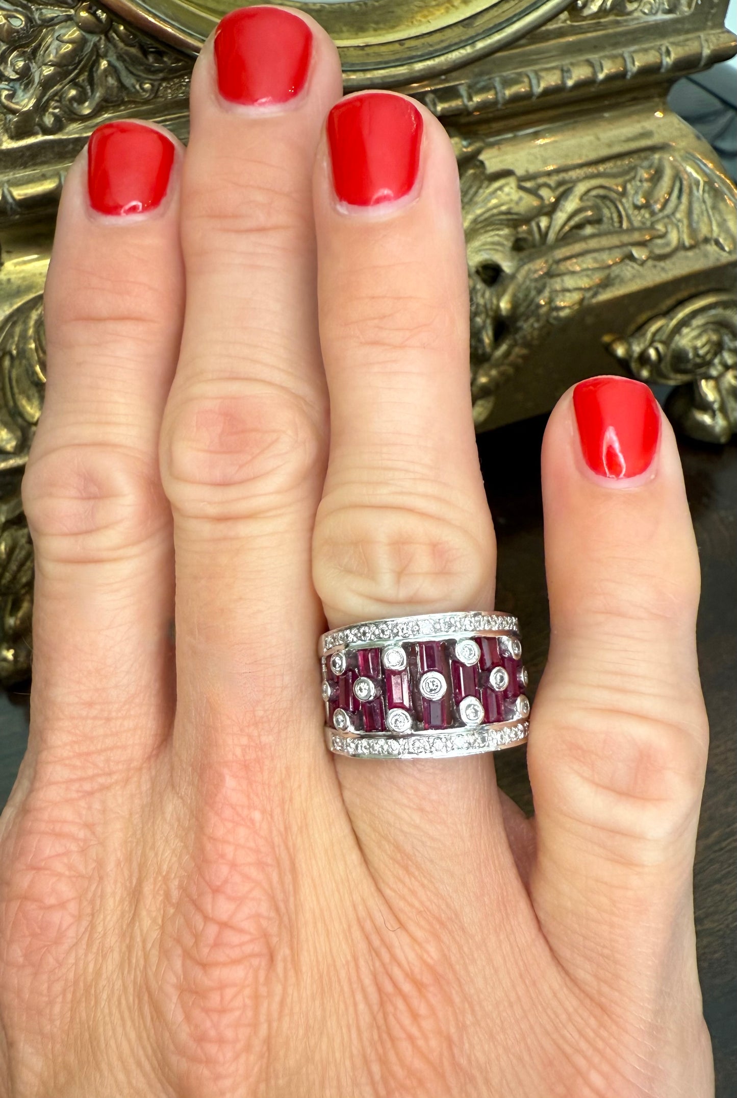 18k White Gold Ruby and Diamond Band