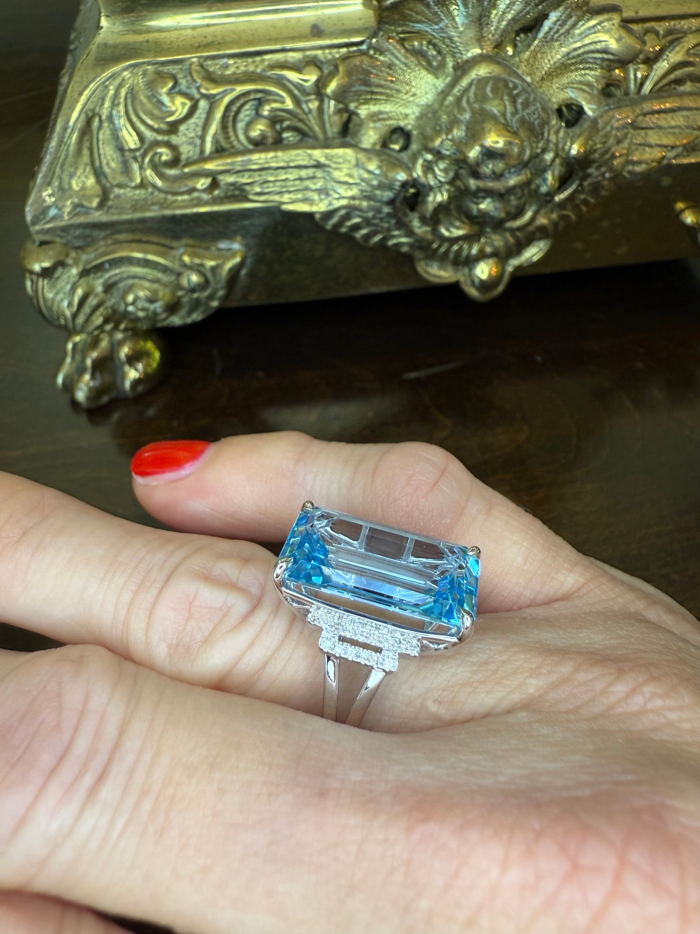 EFFY 14K 12.80 CT Sky Blue Topaz and Diamond Ring