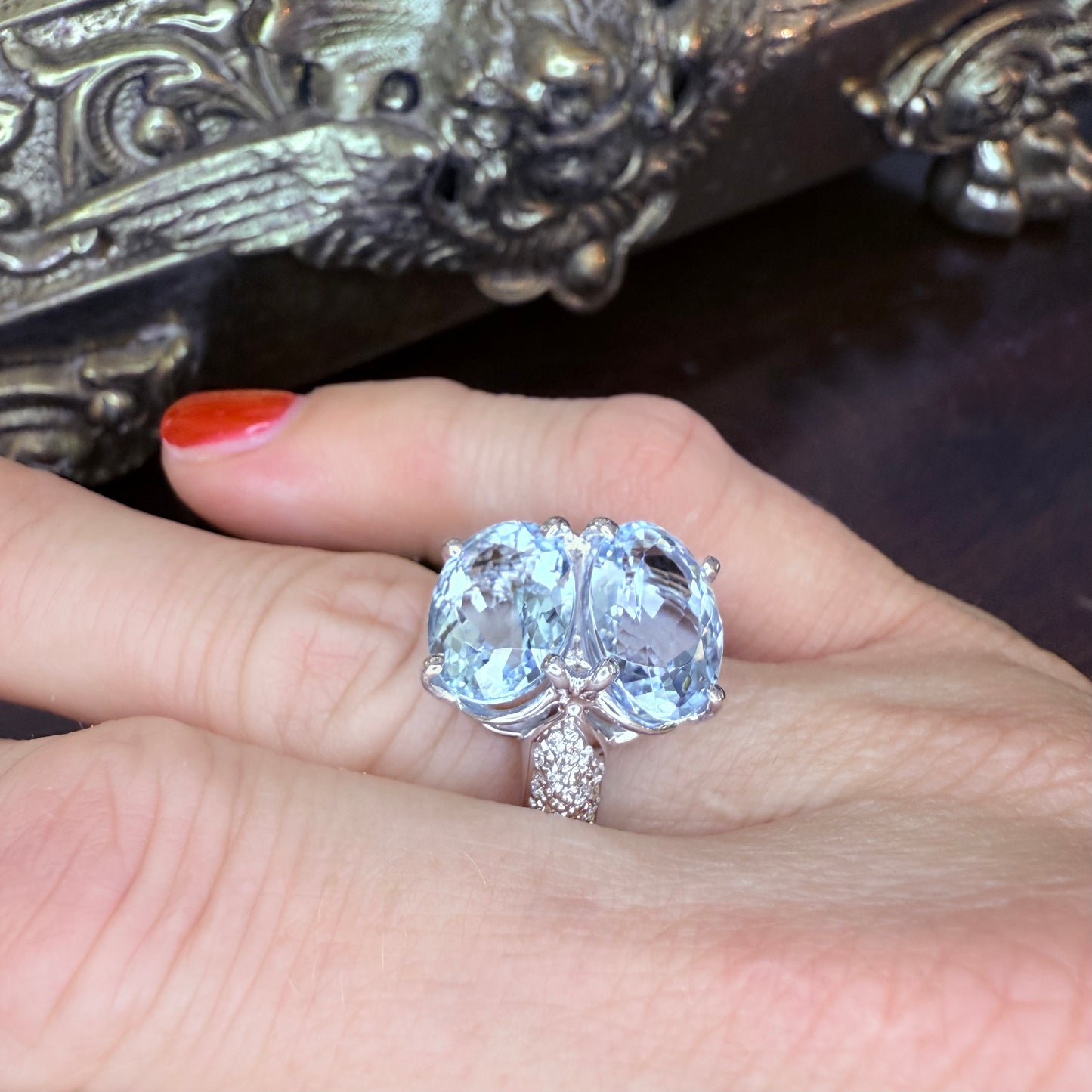 18K White Gold 6.85 CT Aquamarine and Diamond Ring