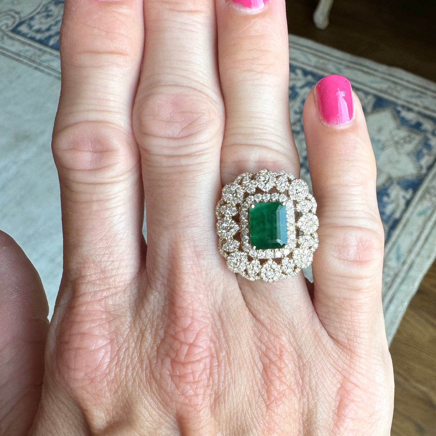 14K Emerald and Diamond Cocktail Ring