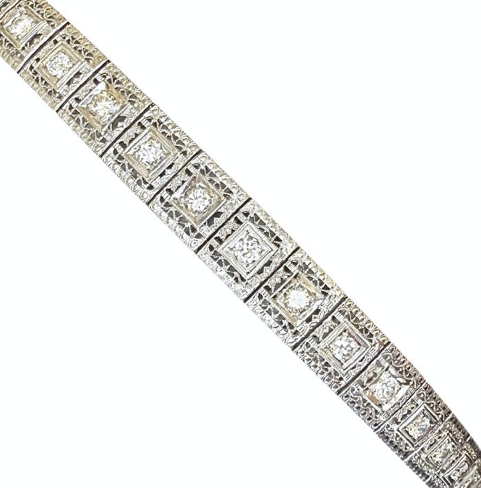 Antique Art Deco 14k 2.53 CTW Diamond and Filigree Link Bracelet-Includes GIA Appraisal
