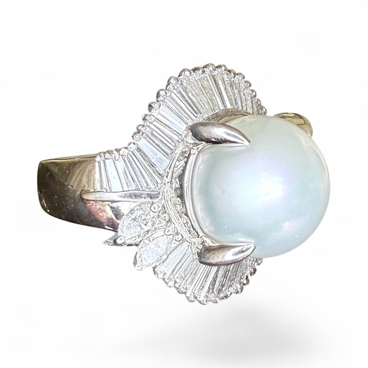 Platinum 2.04 CTW Diamond and 12.00 MM Pearl Ballerina Ring