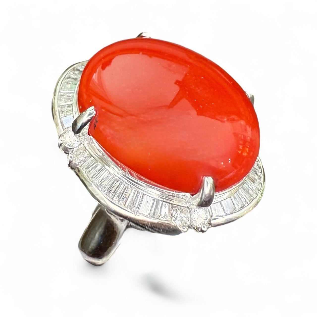 Platinum Coral and Diamond Ballerina Ring