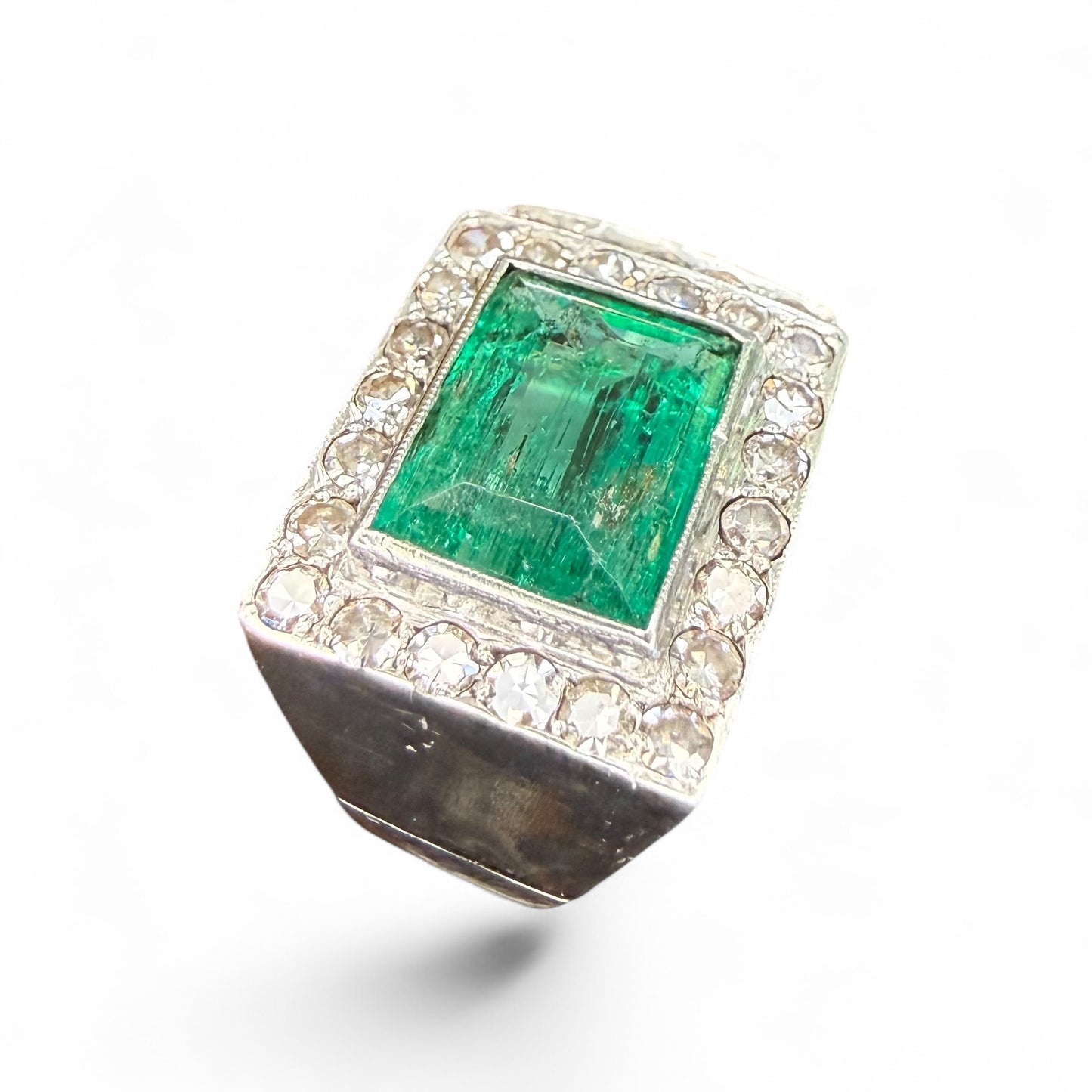 Platinum Art Deco Emerald and Diamond Band Circa 1940s