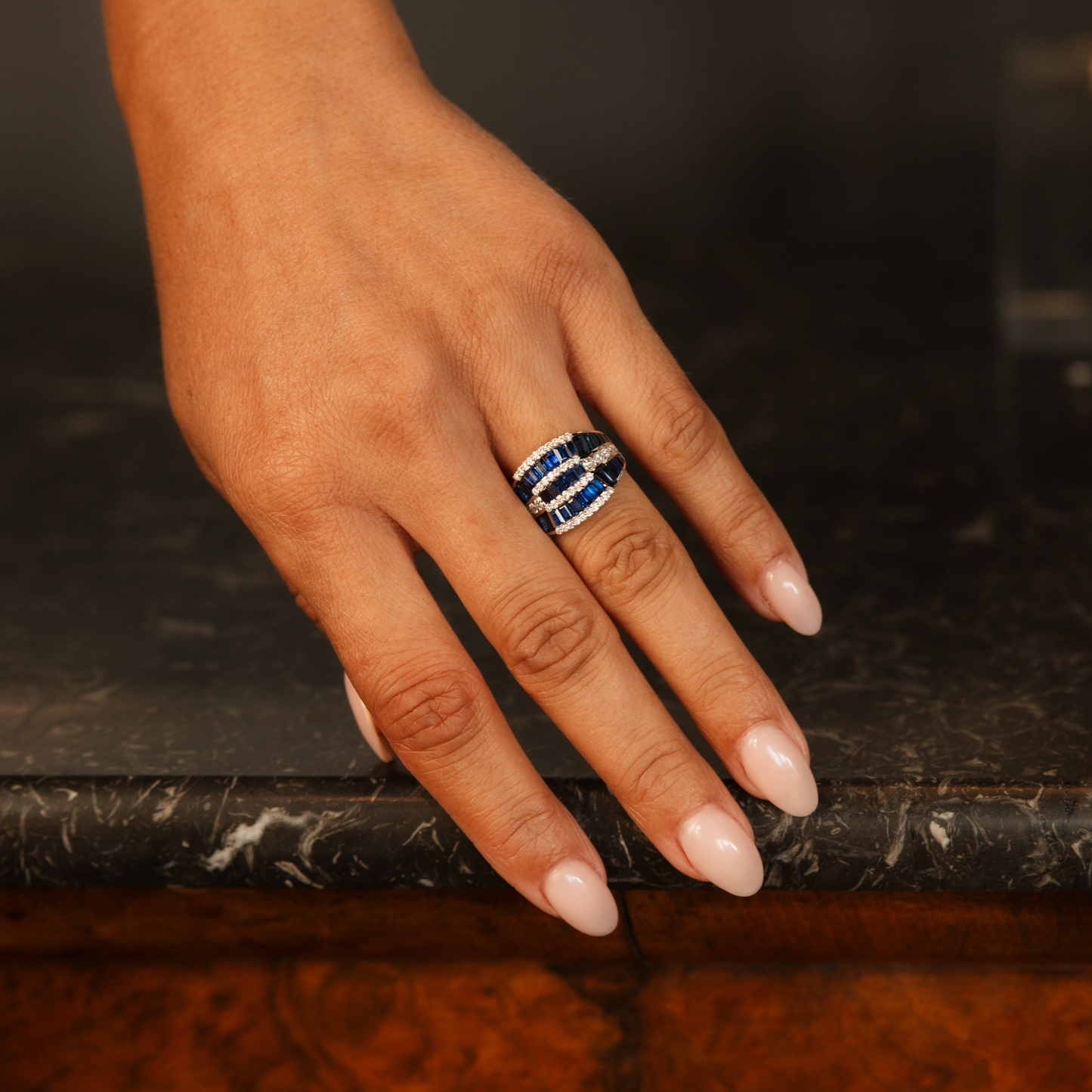 3.88 CTW Sapphire and .62CTW 18k White Gold Sapphire and Diamond Band-Brand New