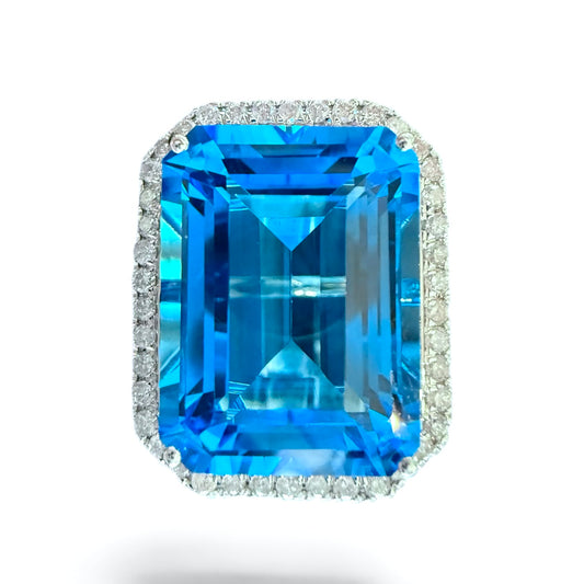 14K London Blue Topaz Diamond Ring: 23.90 CT Estate Cocktail or Engagement Ring