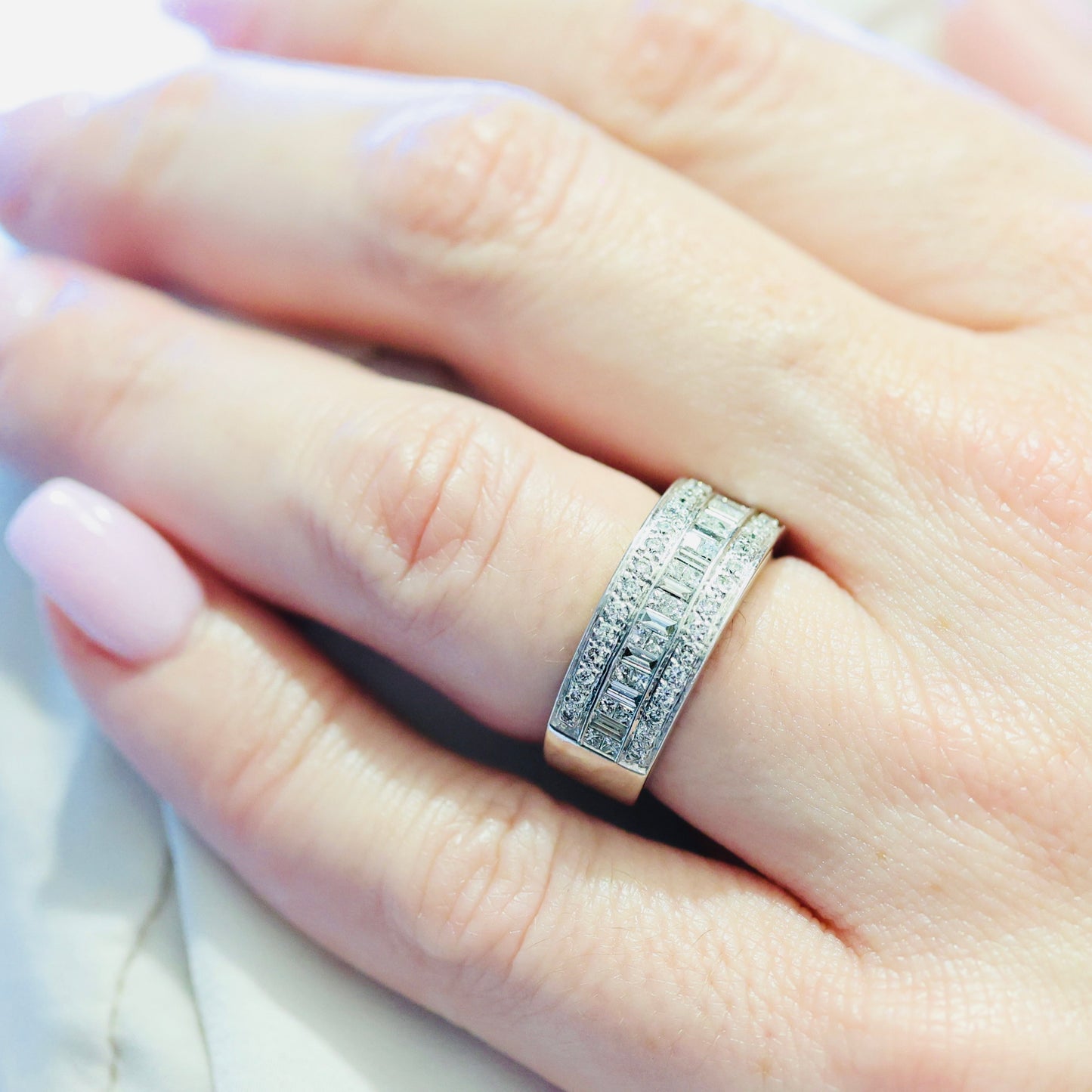 Estate 14k White Gold Diamond Wide Band-Includes GIA Appraisal Upon Purchase