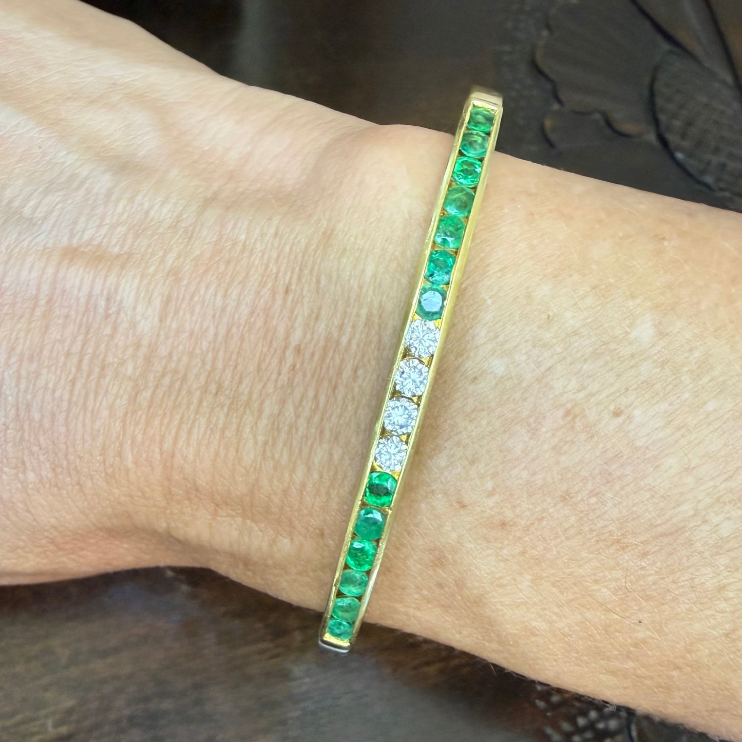 18k Vintage Emerald and Diamond Vintage Bangle