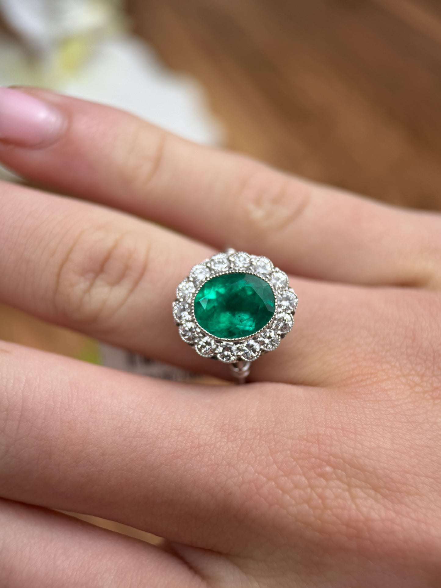 2.99 CT Emerald & 1.10 CT Diamond Art Deco Ring