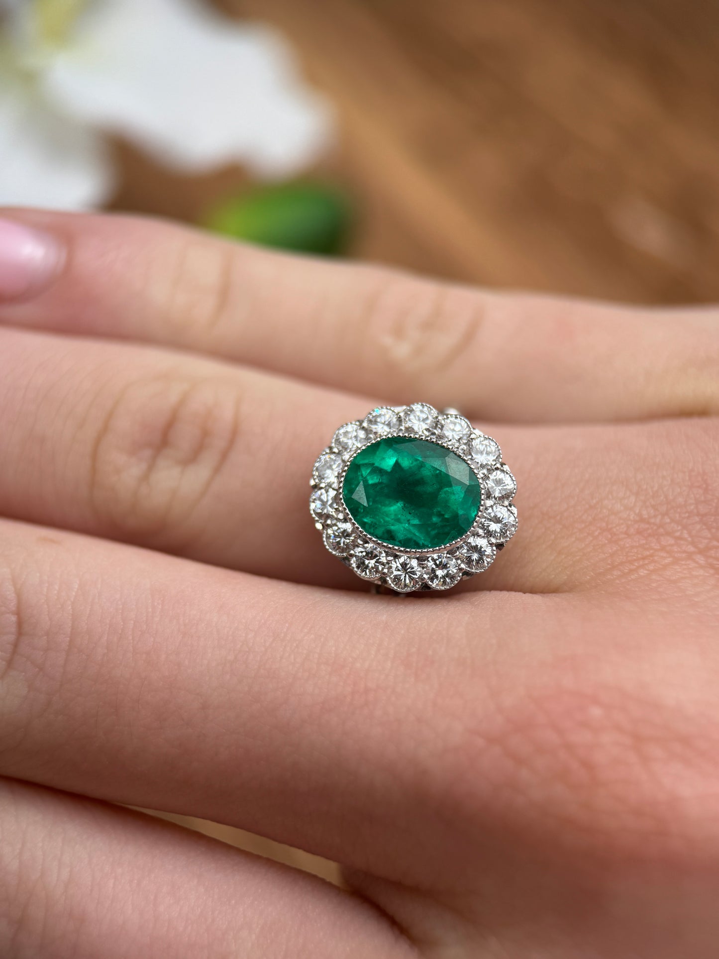 2.99 CT Emerald & 1.10 CT Diamond Art Deco Ring