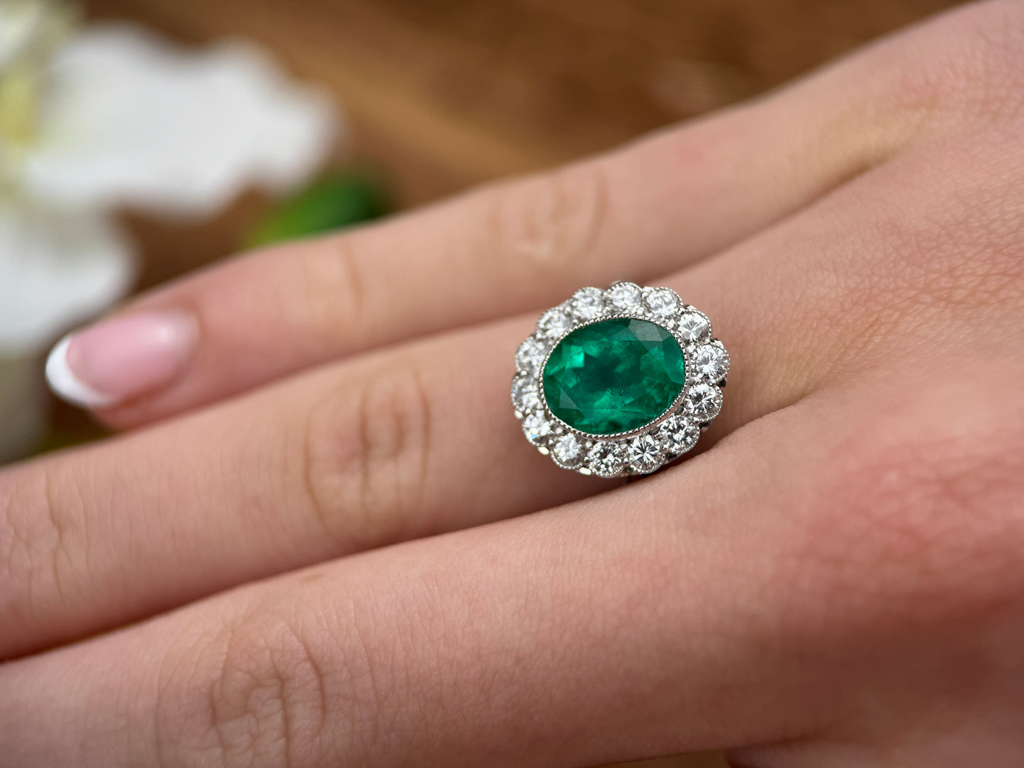 2.99 CT Emerald & 1.10 CT Diamond Art Deco Ring