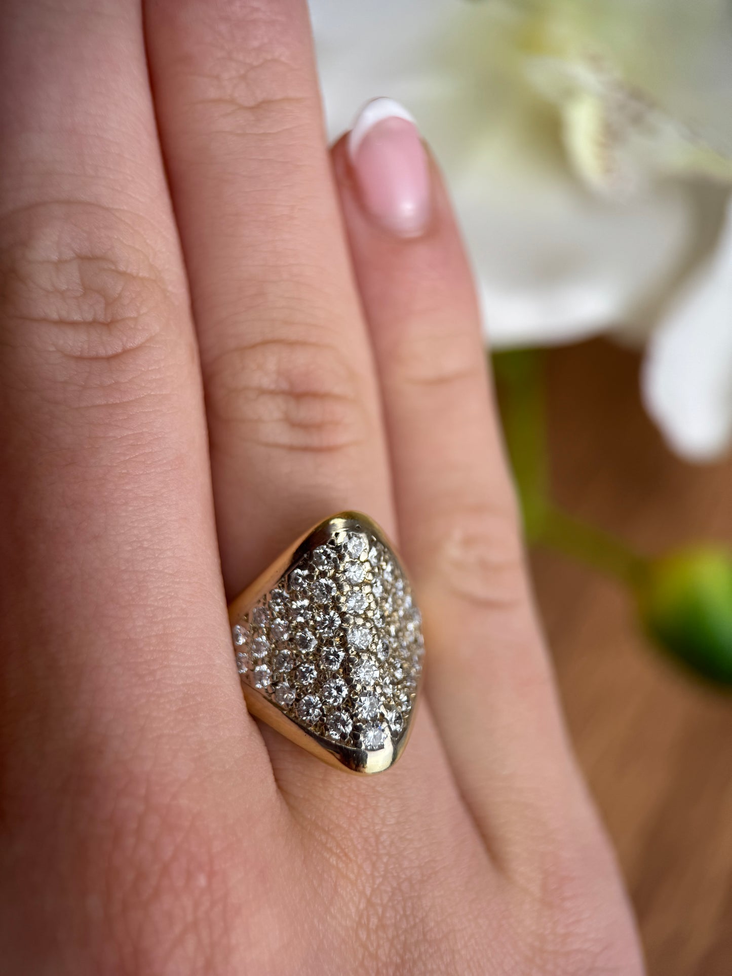 14K Diamond Cluster Dome Band