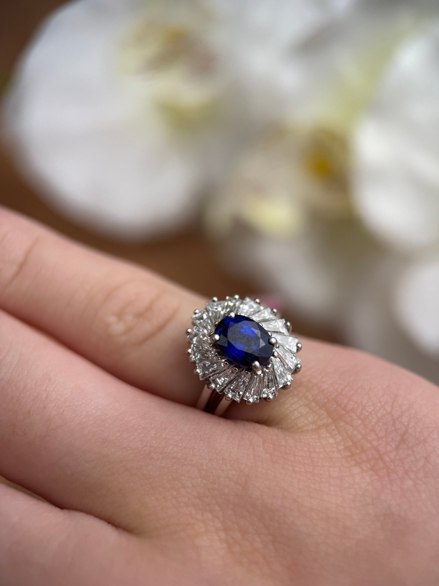 Platinum Sapphire and Diamond Halo Ring