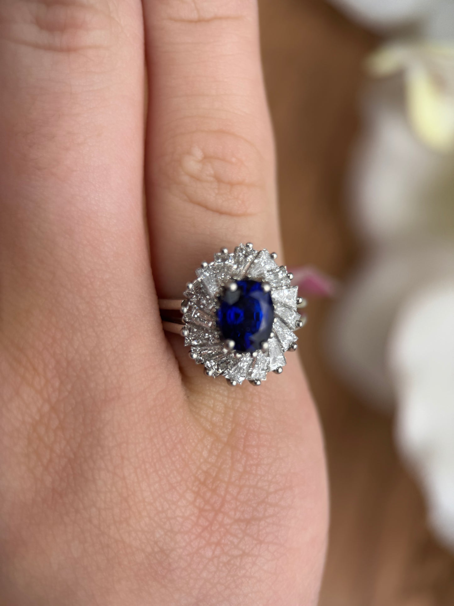 Platinum Sapphire and Diamond Halo Ring
