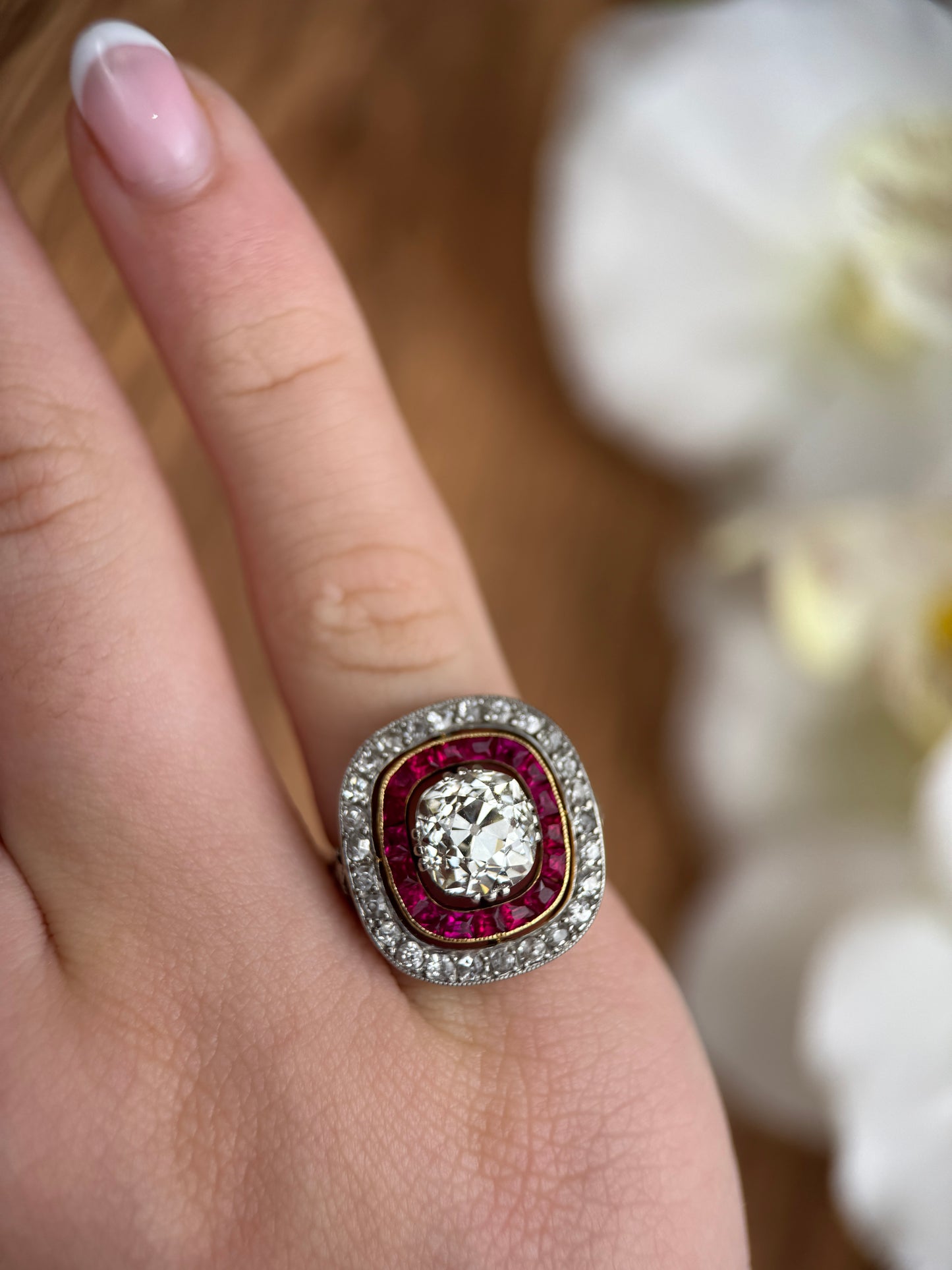 Antique Diamond and Ruby Ring-Platinum and 18k Gold