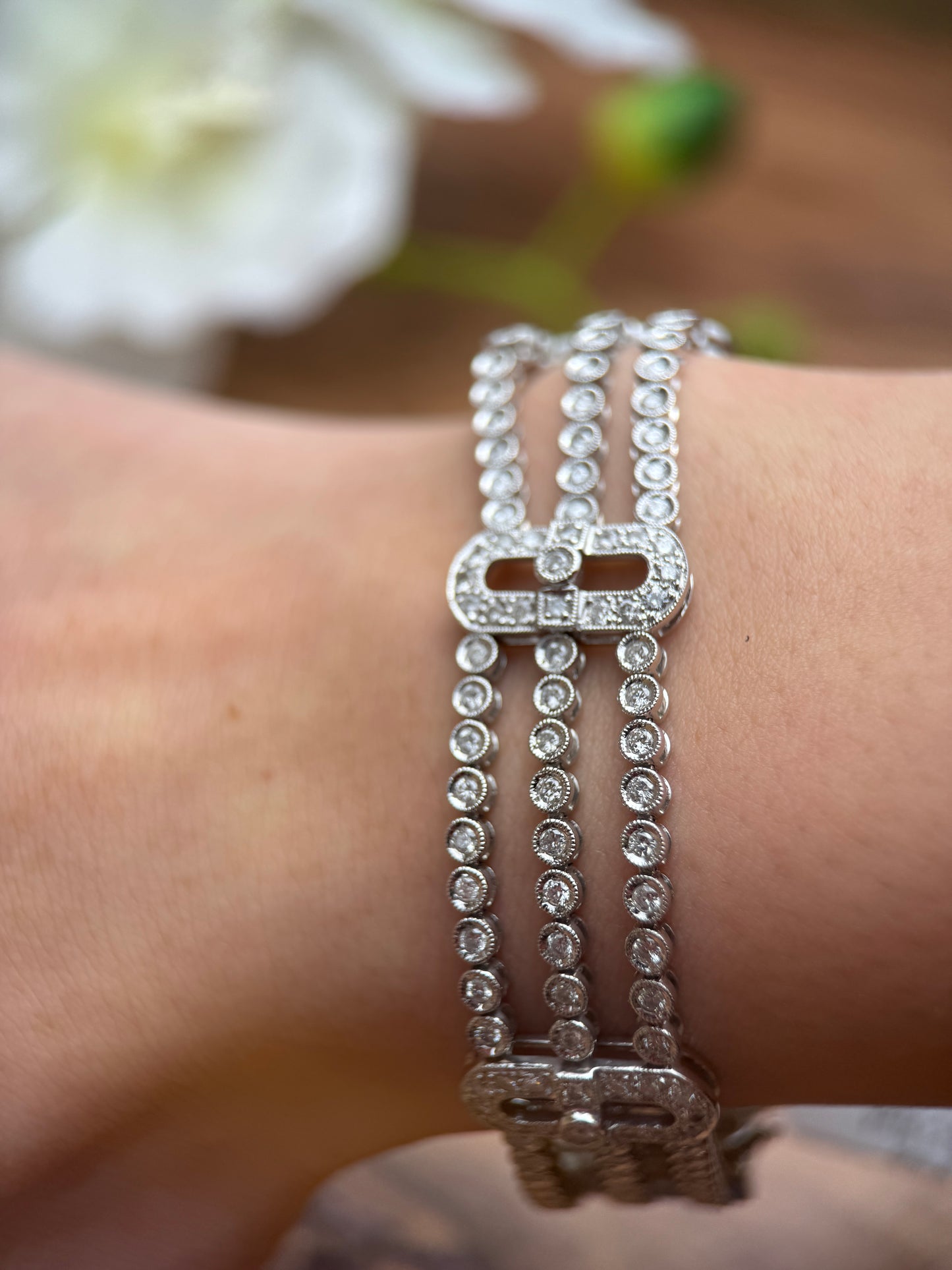 18k White Gold 3-Strand 4.2CT Diamond Bracelet