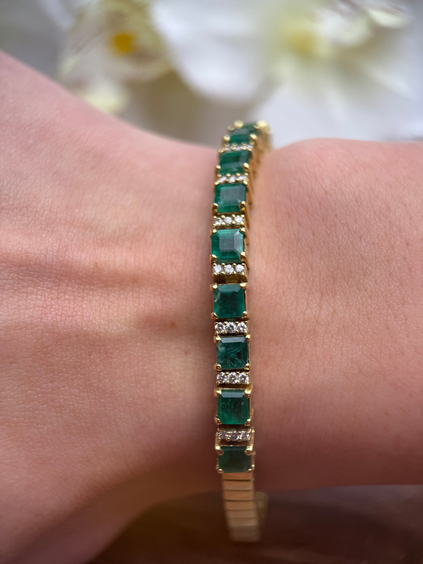 Estate 18K Emerald and Diamond Bracelet