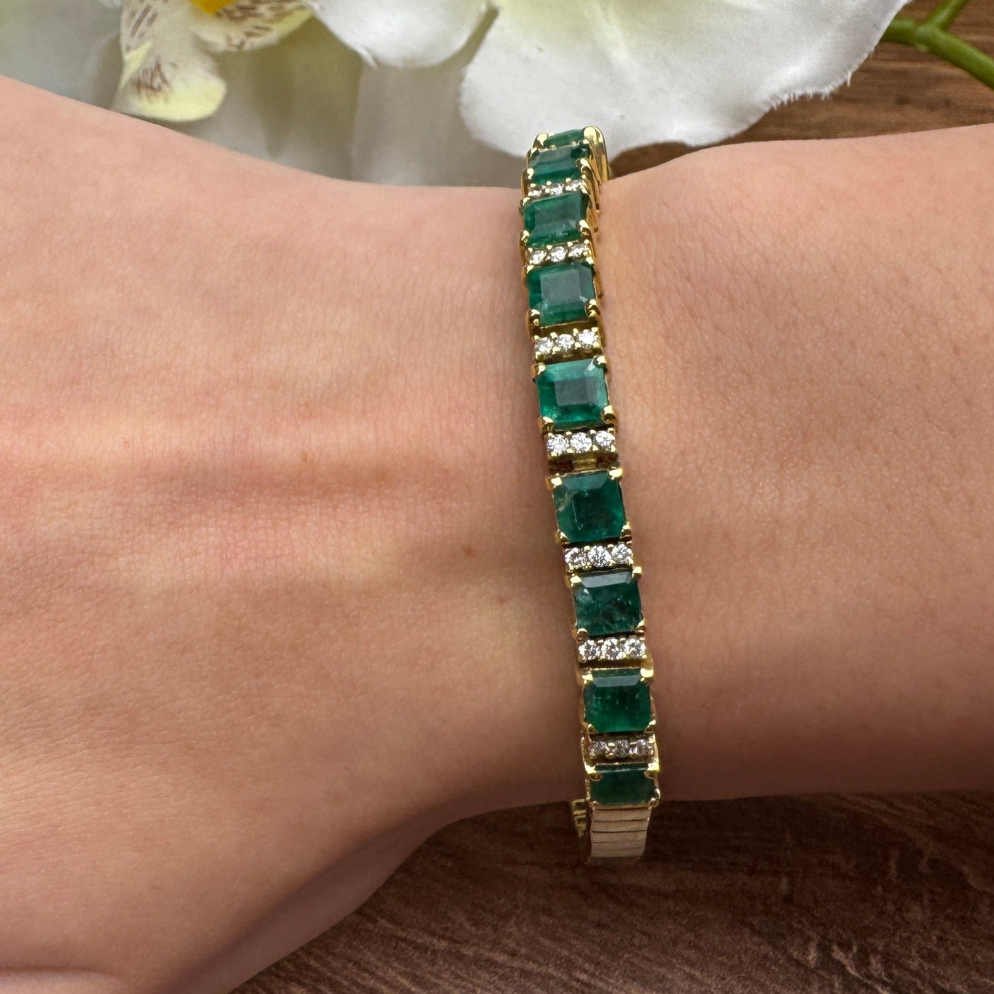 Estate 18K Emerald and Diamond Bracelet
