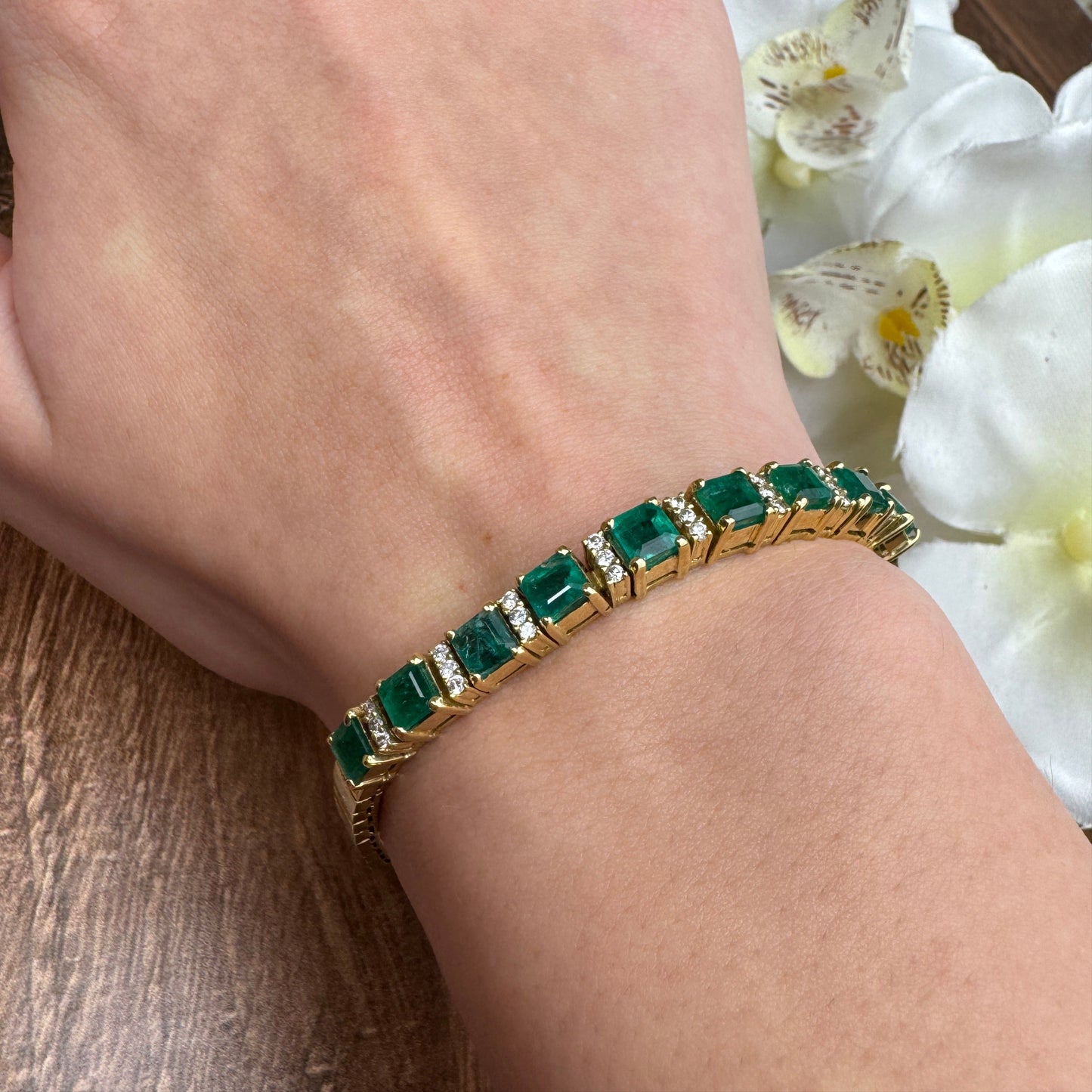 Estate 18K Emerald and Diamond Bracelet