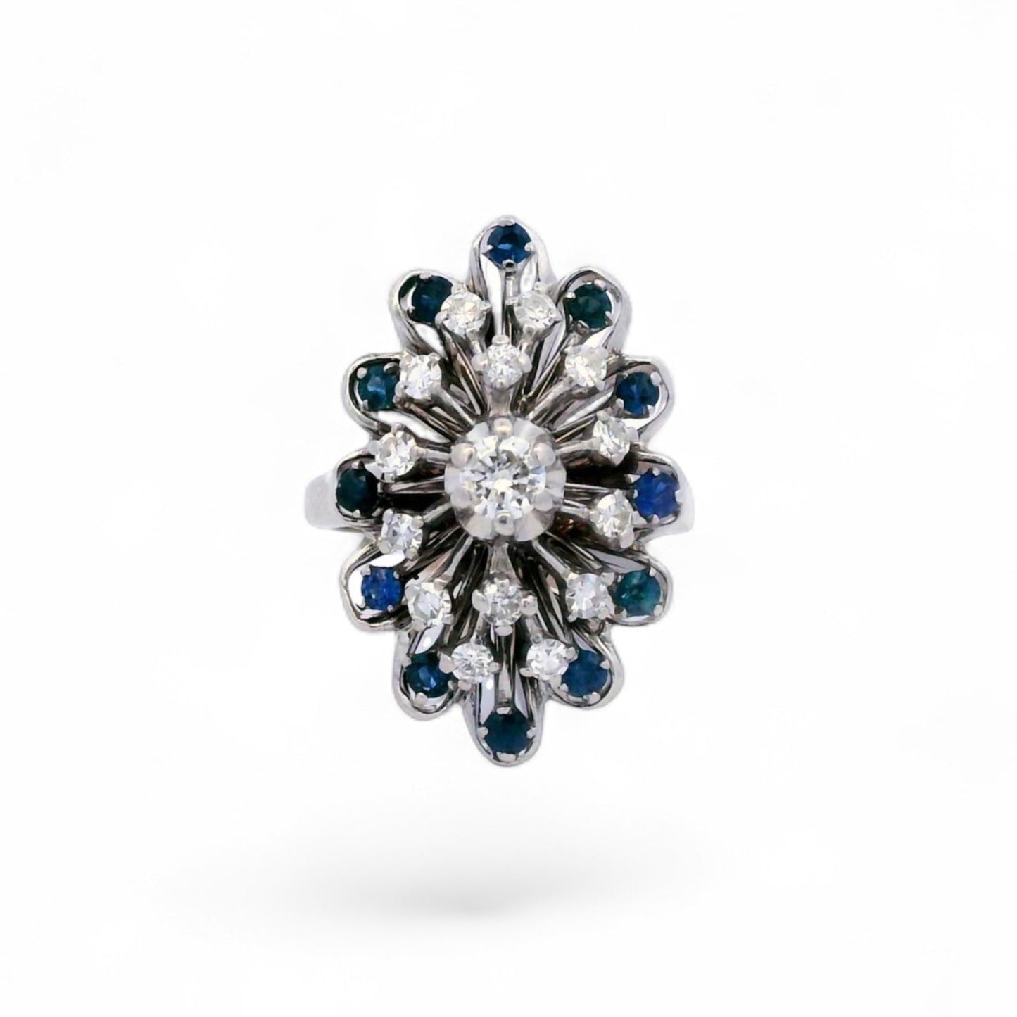 14K White Gold Diamond and Sapphire Cocktail Ring
