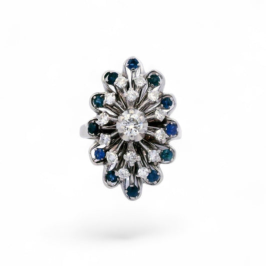 14K White Gold Diamond and Sapphire Cocktail Ring