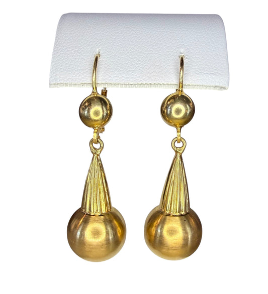 Vintage 18k Yellow Gold Lever-Back Dangle Ball Earrings