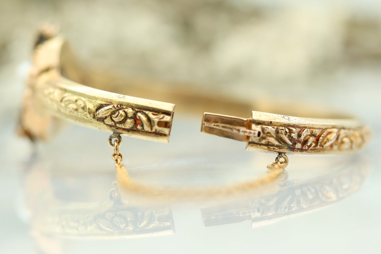 Antique 14k Pearl, Emerald, and Diamond Bangle Bracelet-Includes GIA Appraisal