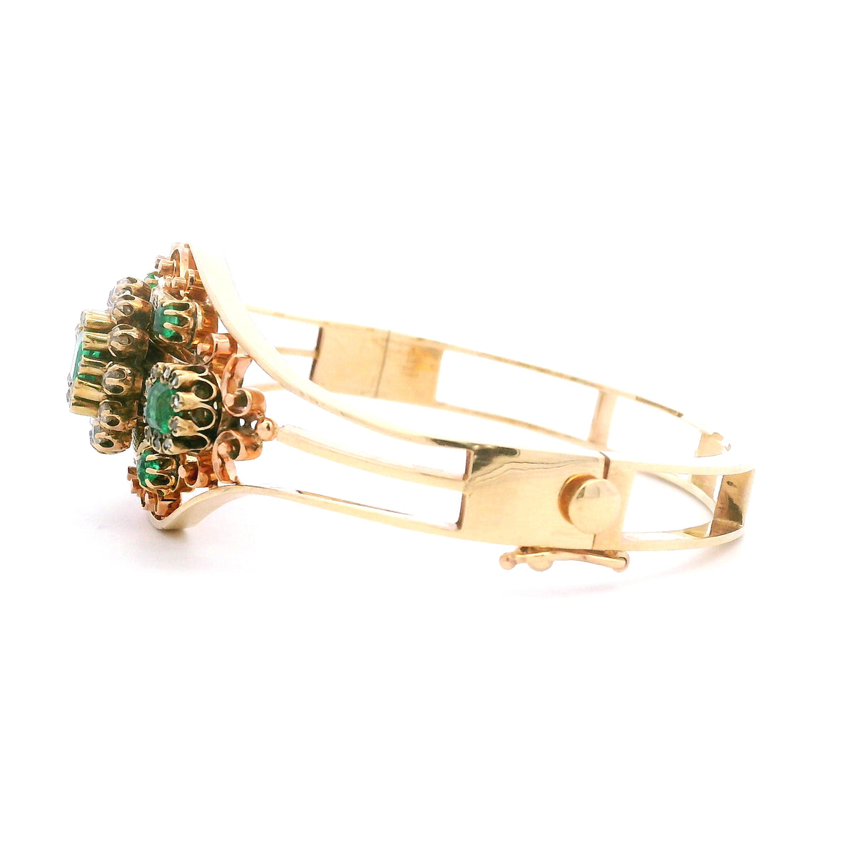 14k Emerald and Diamond Bar Pin Bangle Bracelet- Includes GIA Appraisal