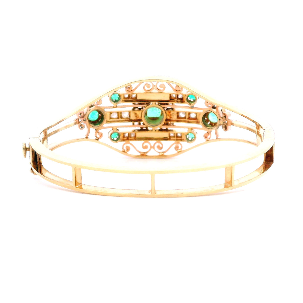 14k Emerald and Diamond Bar Pin Bangle Bracelet- Includes GIA Appraisal