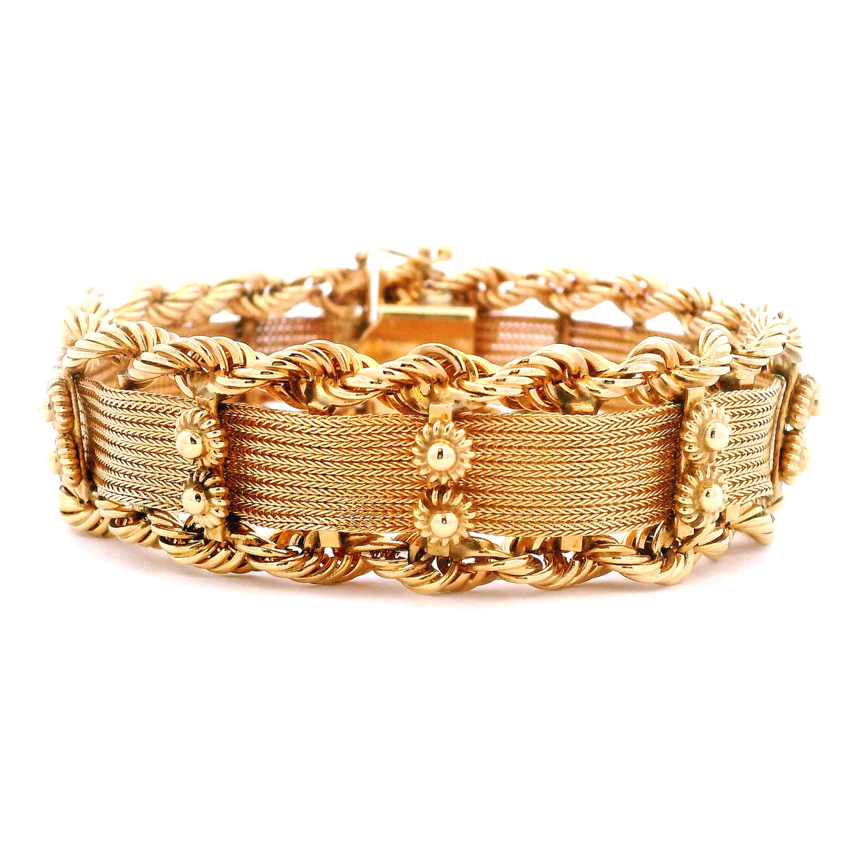 14k Yellow Gold Woven Chain Bracelet with Rope Border-Includes GIA Appraisal