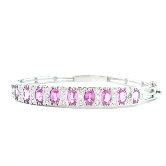 14k 5.40 CTW Oval Pink Sapphire and Diamond Bangle-GIA Appraisal Included