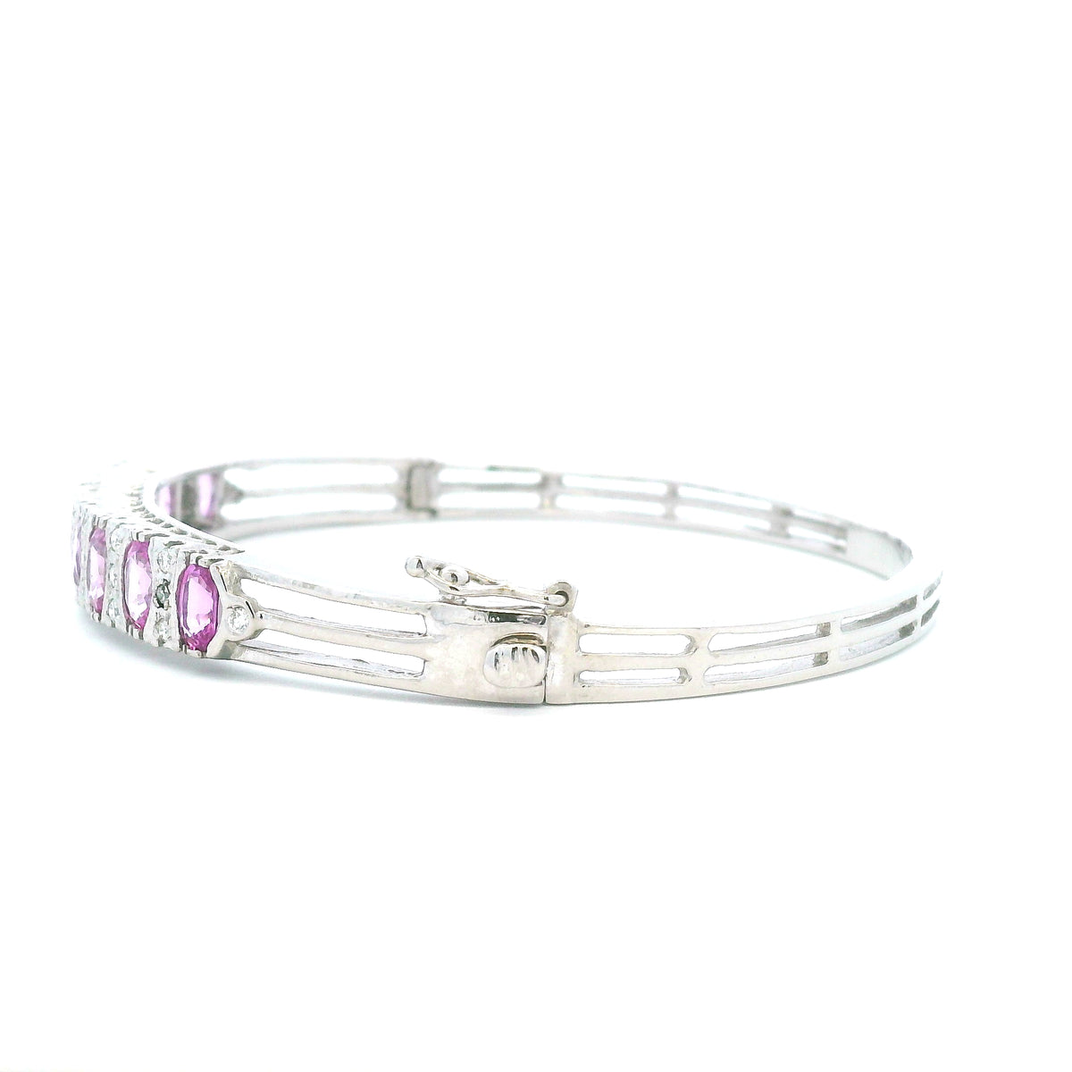 14k 5.40 CTW Oval Pink Sapphire and Diamond Bangle-GIA Appraisal Included