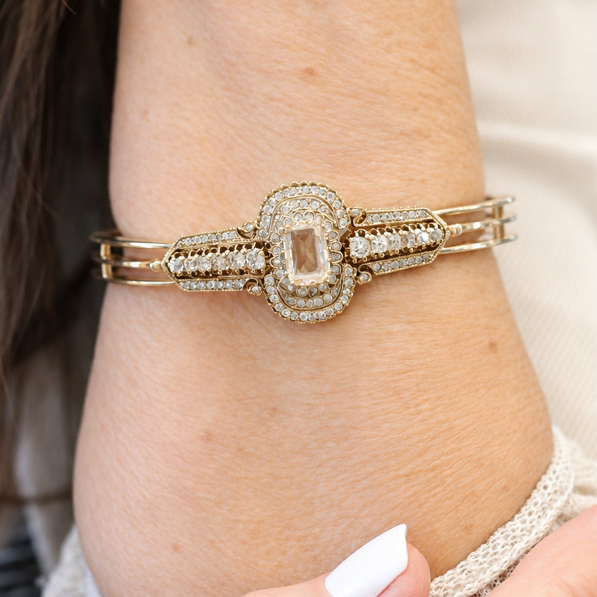 14k Antique Champagne Topaz and Diamond Bangle-Includes GIA Appraisal