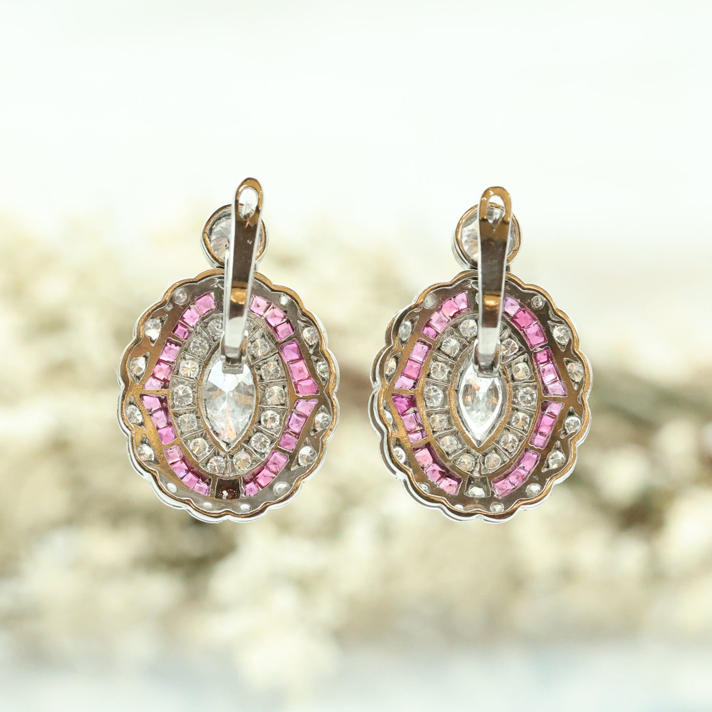 Platinum Antique Art Deco Diamond and Ruby Earrings