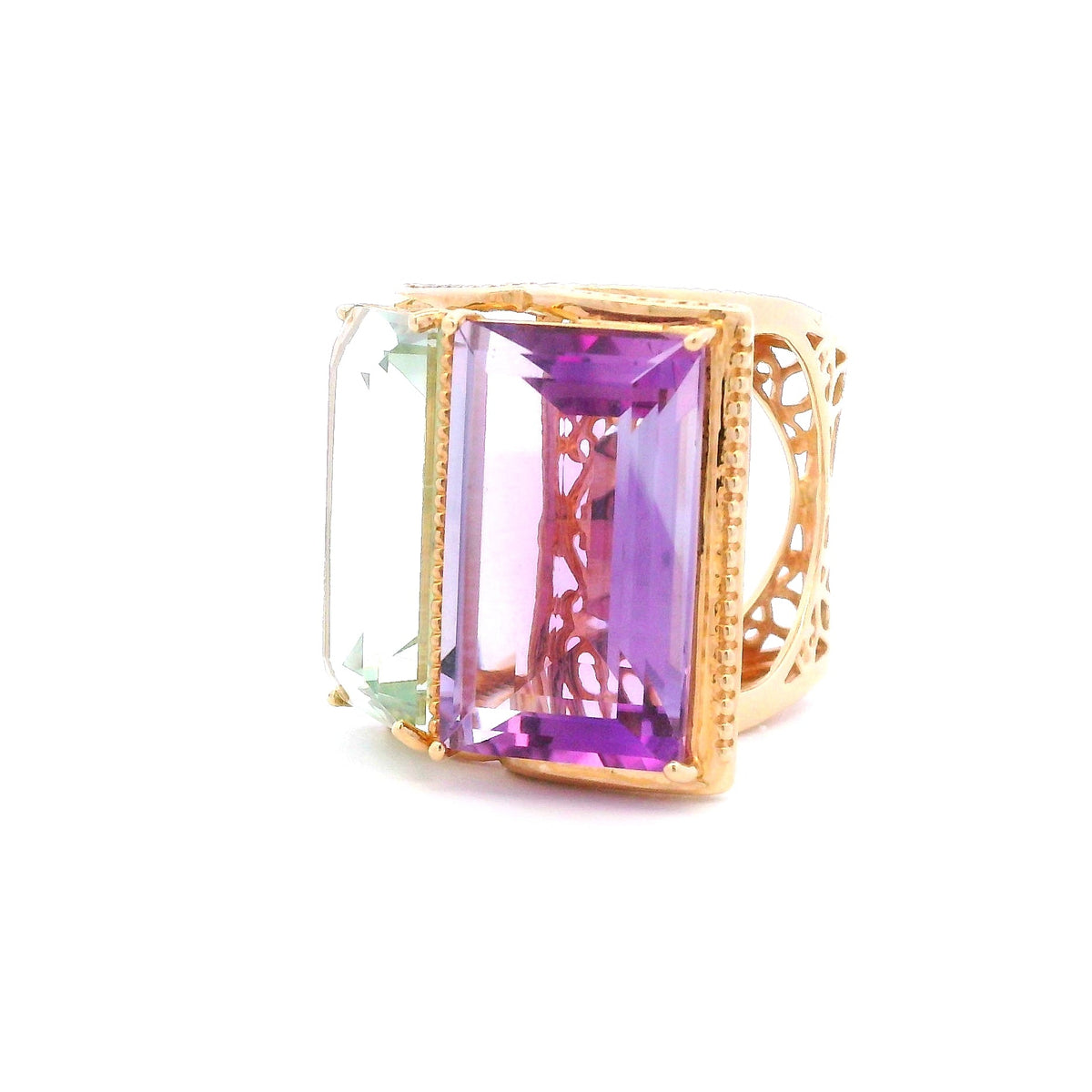 14K Green and Purple Amethyst Filigree Cocktail Ring