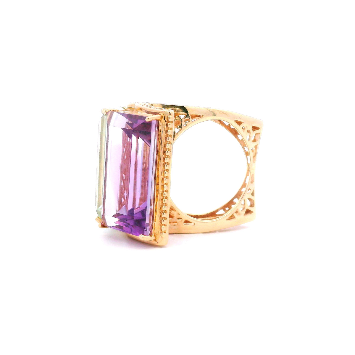 14K Green and Purple Amethyst Filigree Cocktail Ring