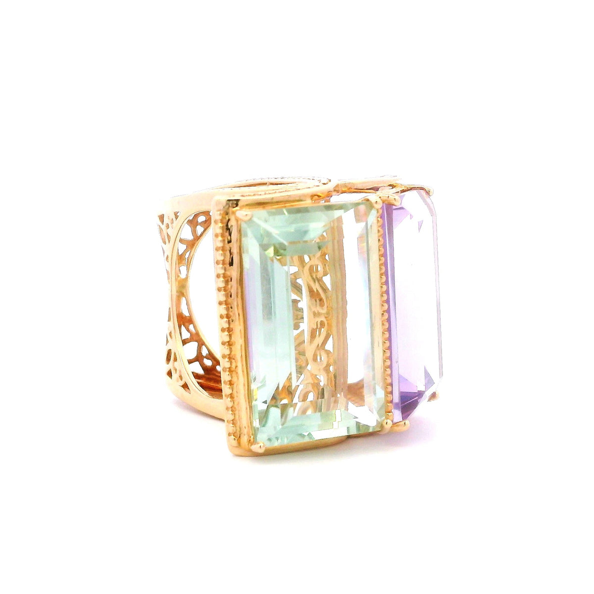 14K Green and Purple Amethyst Filigree Cocktail Ring