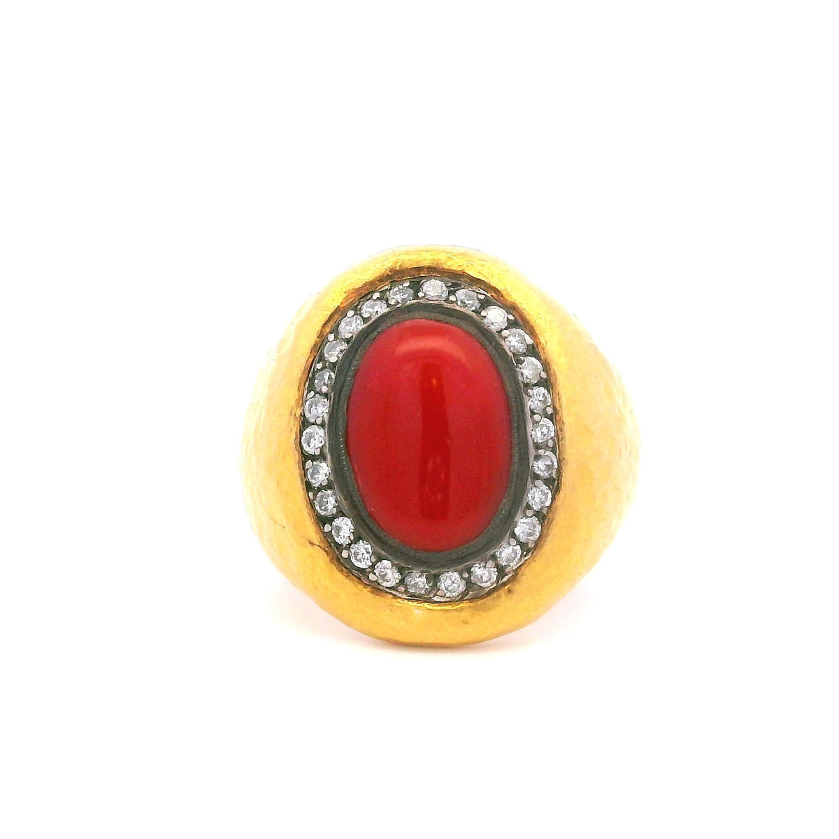 24k Coral and Diamond Ring-Handmade and Includes GIA Appraisal Upon Purchase